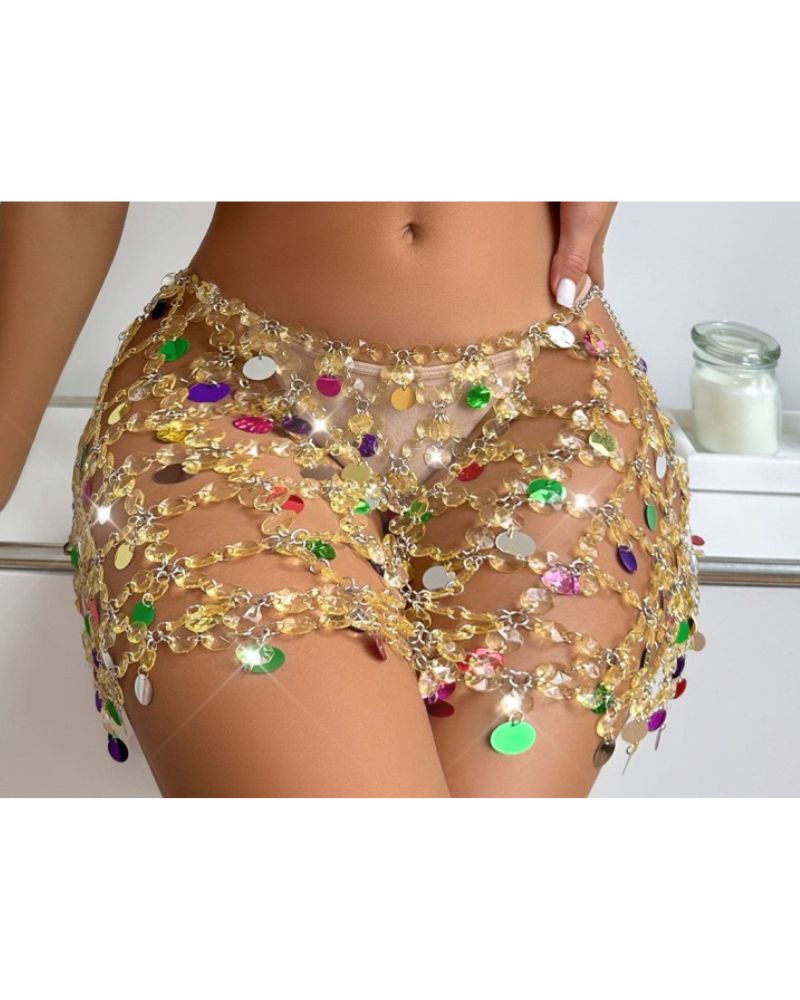 Hollow Out Colorful Rhinestone Body Chain