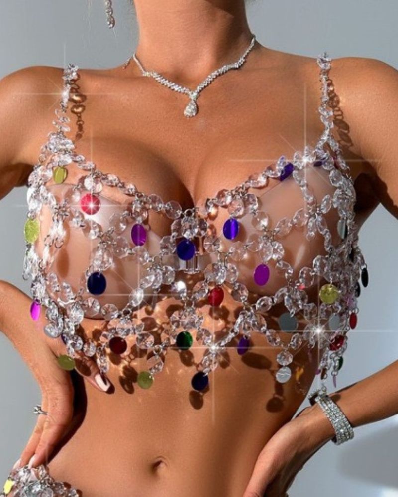 Hollow Out Colorful Rhinestone Body Chain