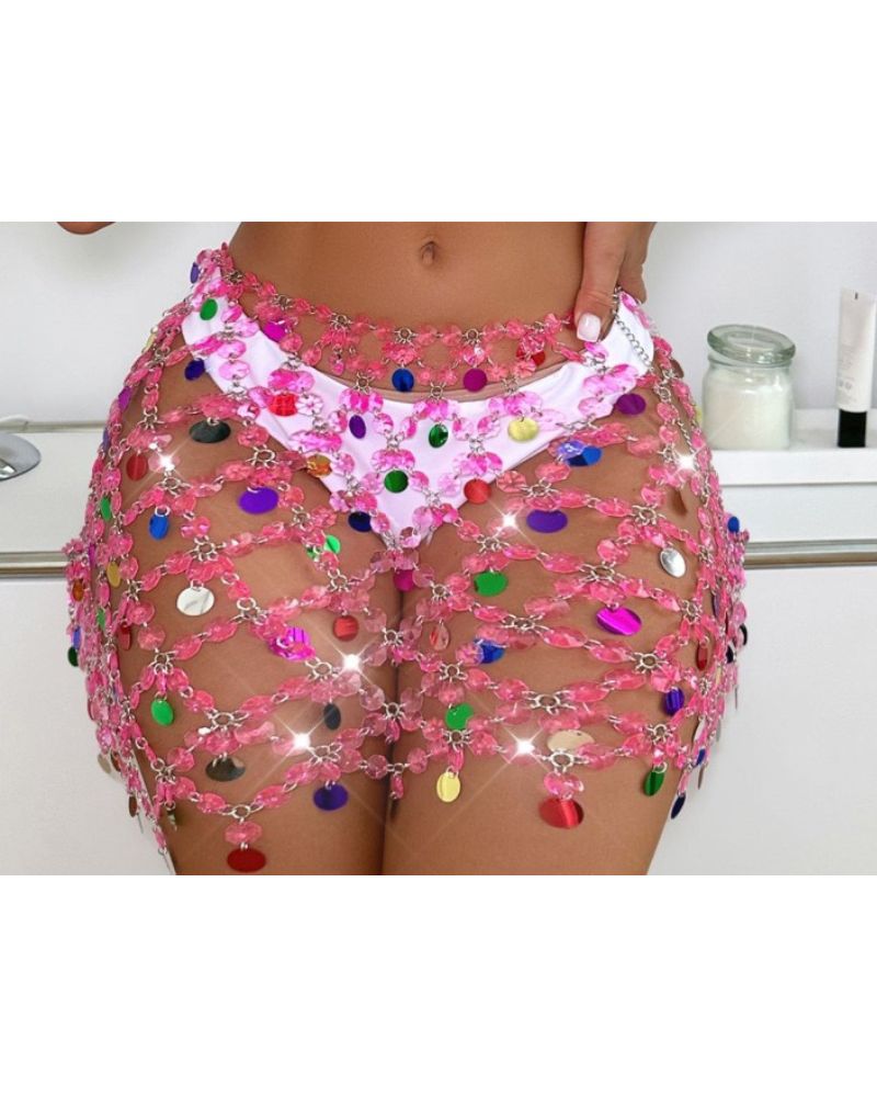 Hollow Out Colorful Rhinestone Body Chain