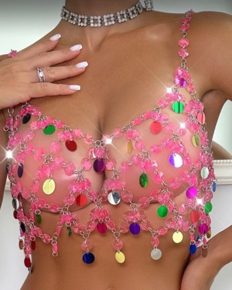 Hollow Out Colorful Rhinestone Body Chain