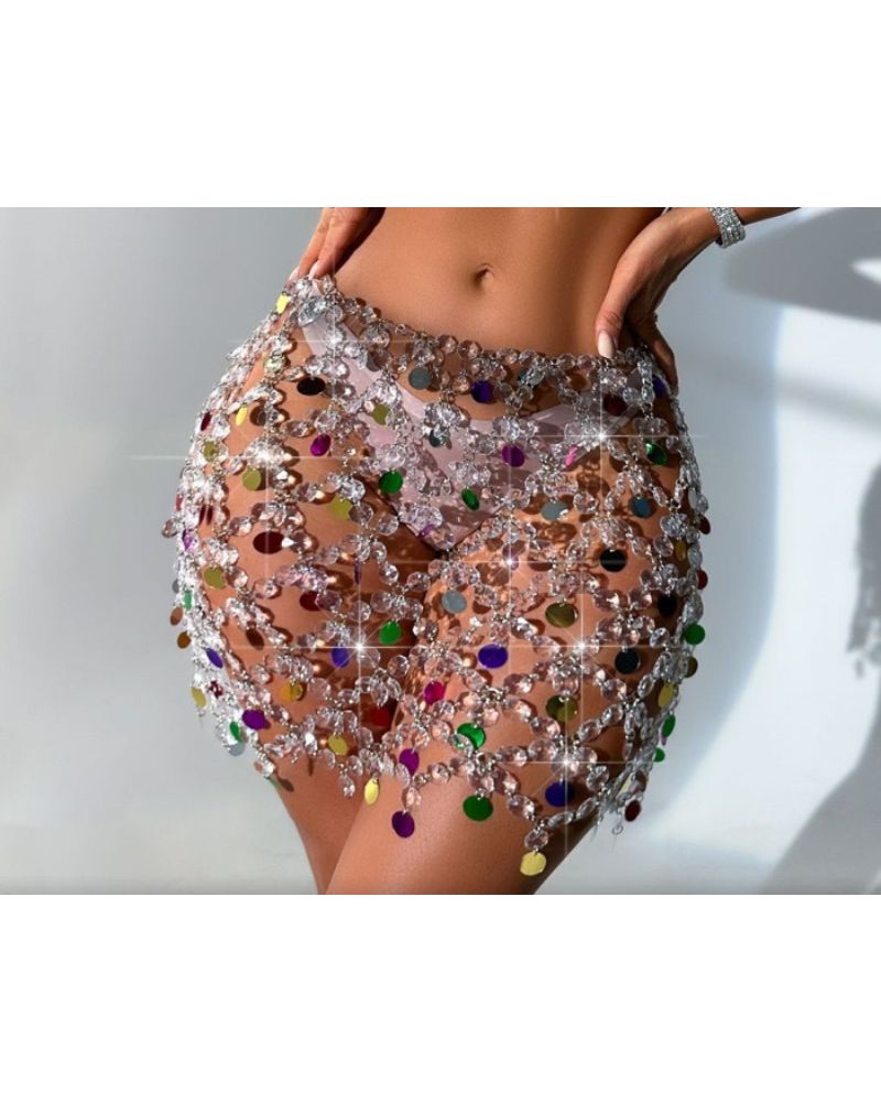 Hollow Out Colorful Rhinestone Body Chain