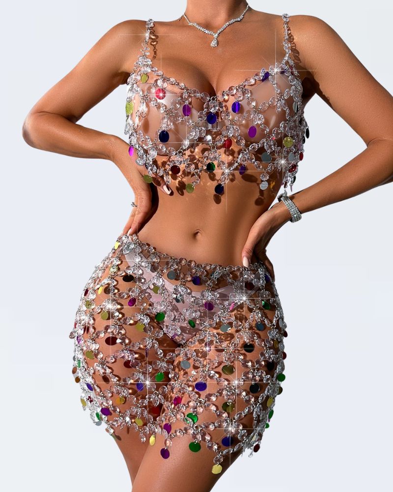 Hollow Out Colorful Rhinestone Body Chain