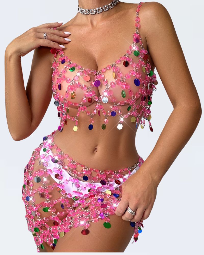 Hollow Out Colorful Rhinestone Body Chain