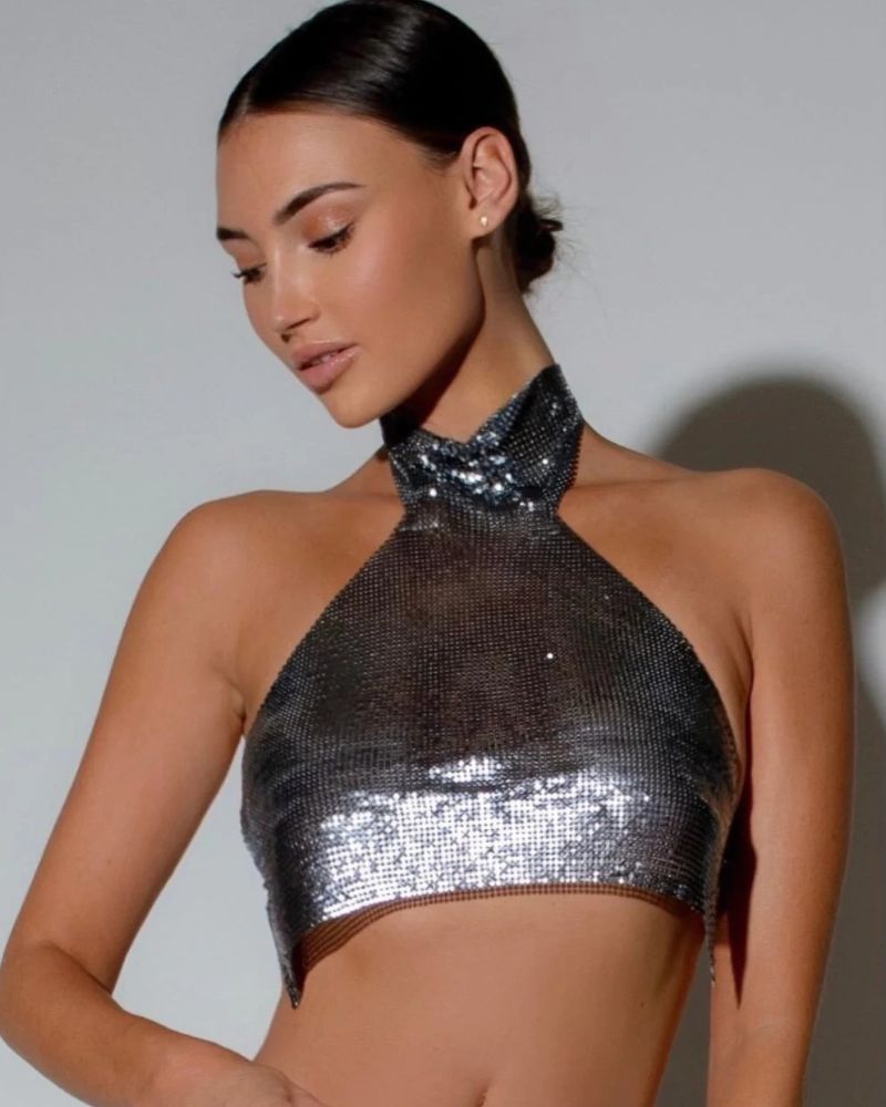 Metallic Sequined High Neck Top