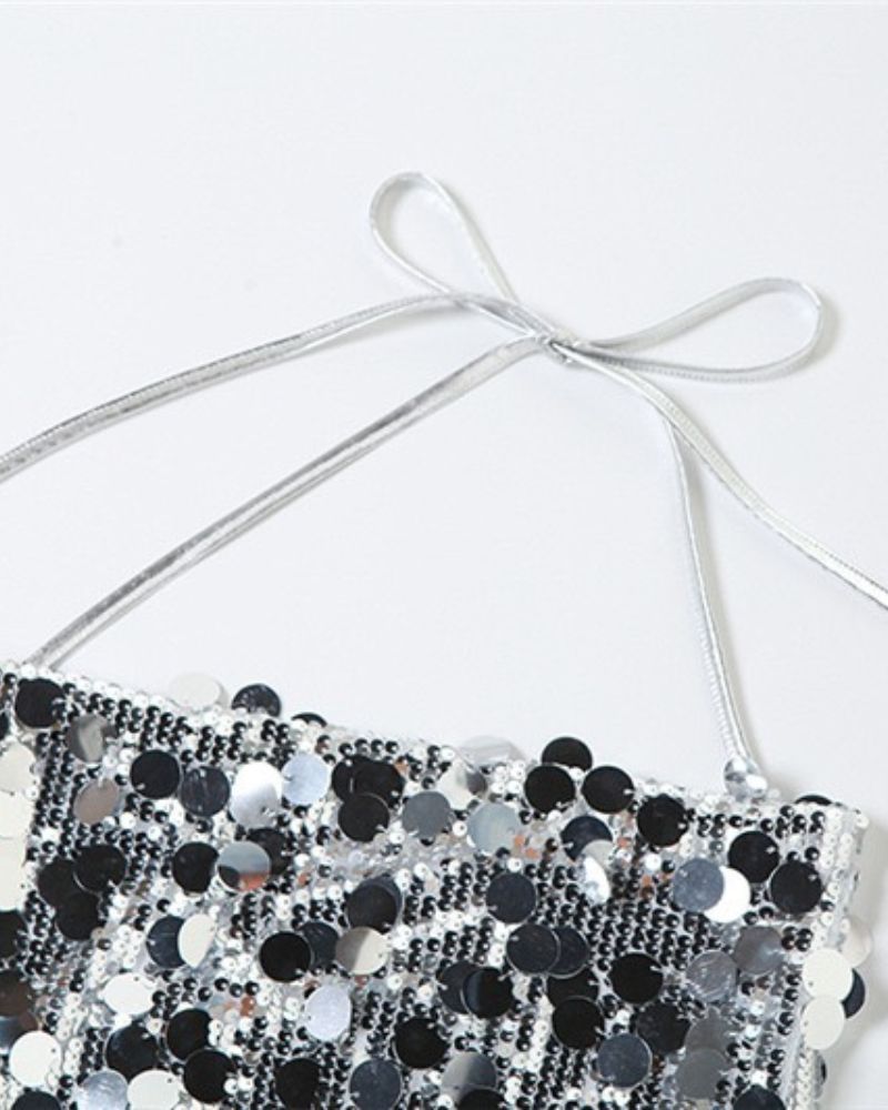 V-neck Halter Sequin Dress