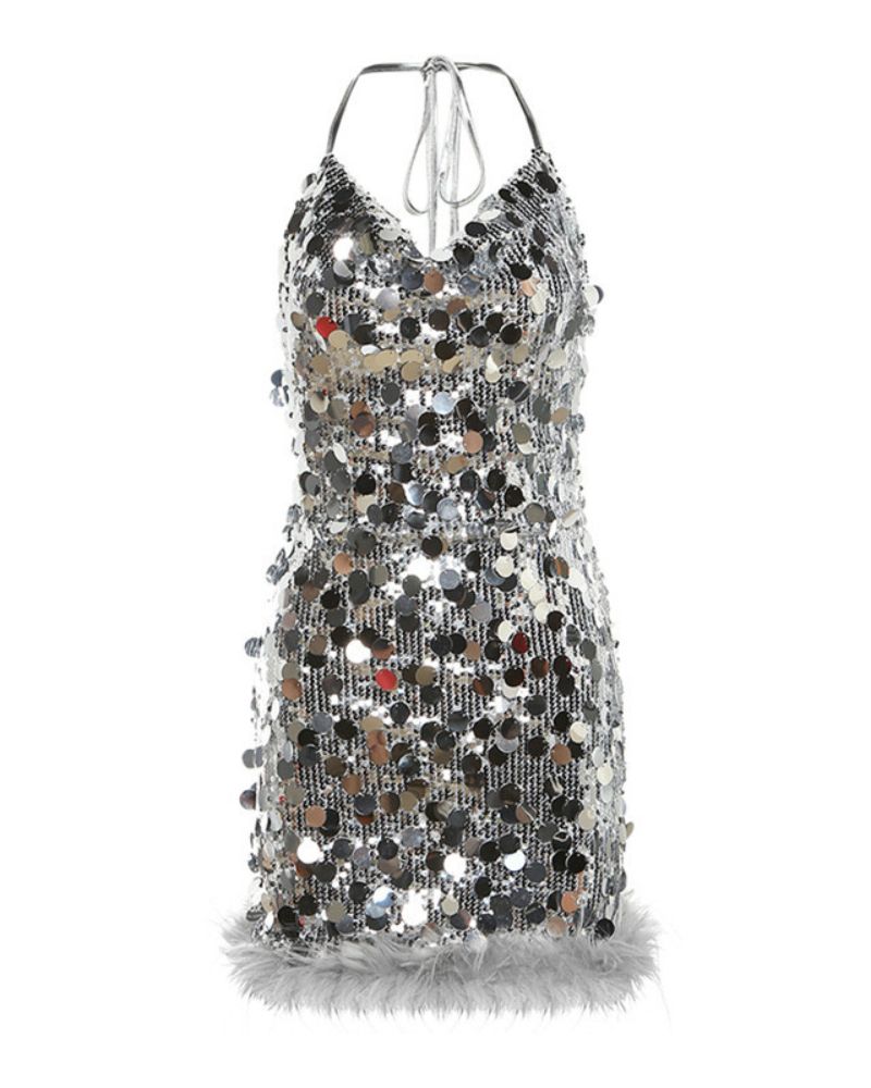 V-neck Halter Sequin Dress